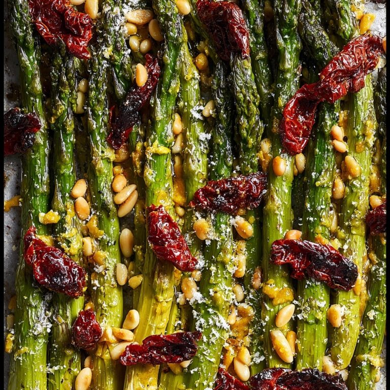 Oven Roasted Asparagus with Sun Dried Tomatoes, Pine Nuts, and Parmesan Recipe