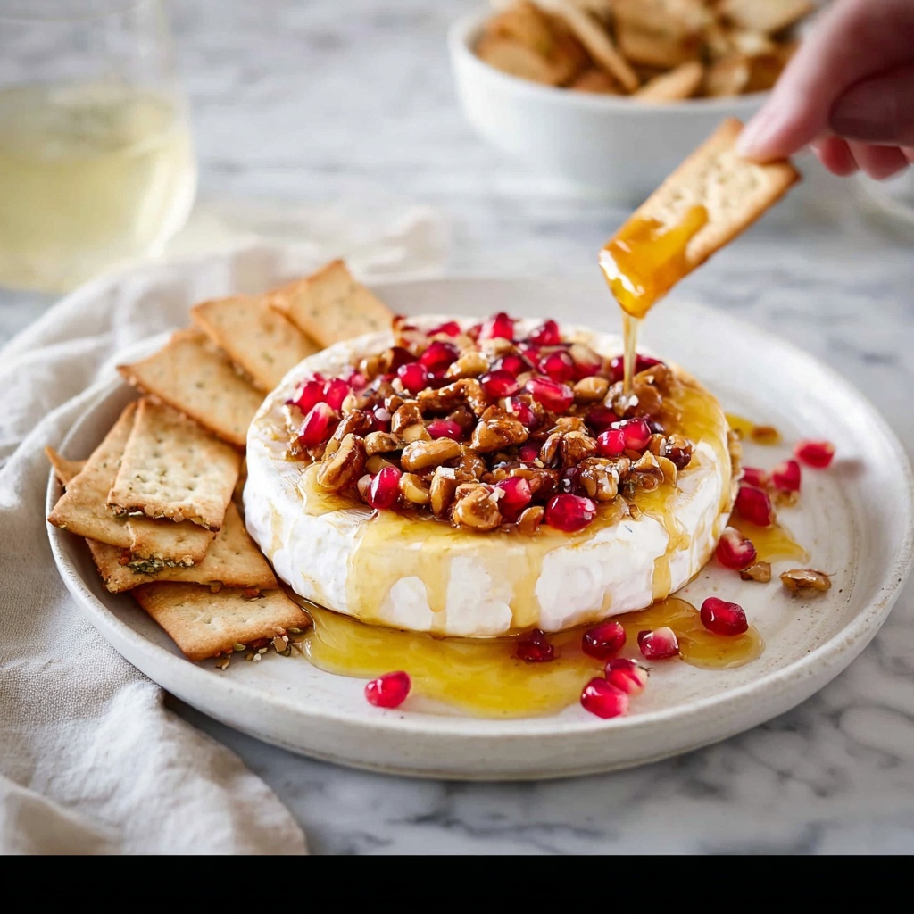 3 Minute Melty Festive Brie with Pecans, Pomegranate Seeds, and Maple Syrup Recipe - Recipe Image