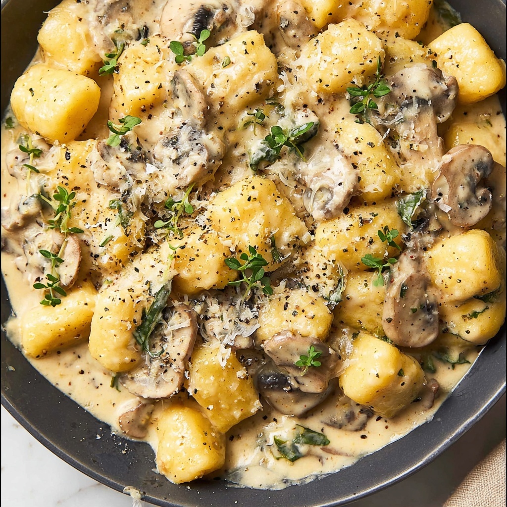Easy Ricotta Gnocchi with Creamy Mushroom Sauce Recipe - Recipe Image