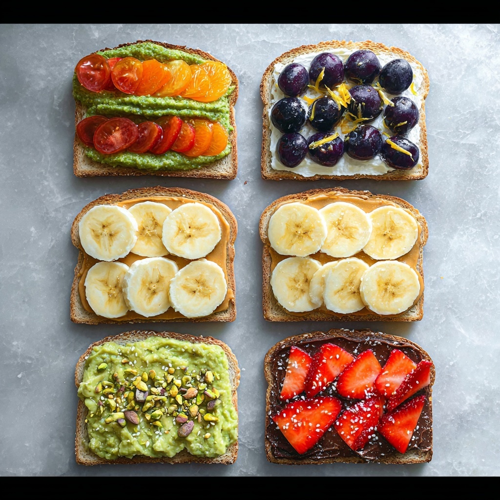 6 Delicious Toasts: Pesto Tomato, Blueberry Ricotta, Nut Butter, Citrus Sunflower Seed, Avocado, and Chocolate Strawberry Recipe - Recipe Image