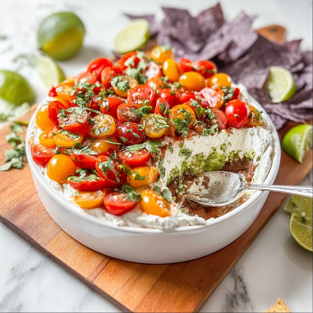 Healthy Green Layered Bean Dip with Avocado, Yogurt, and Tomatoes Recipe - Recipe Image