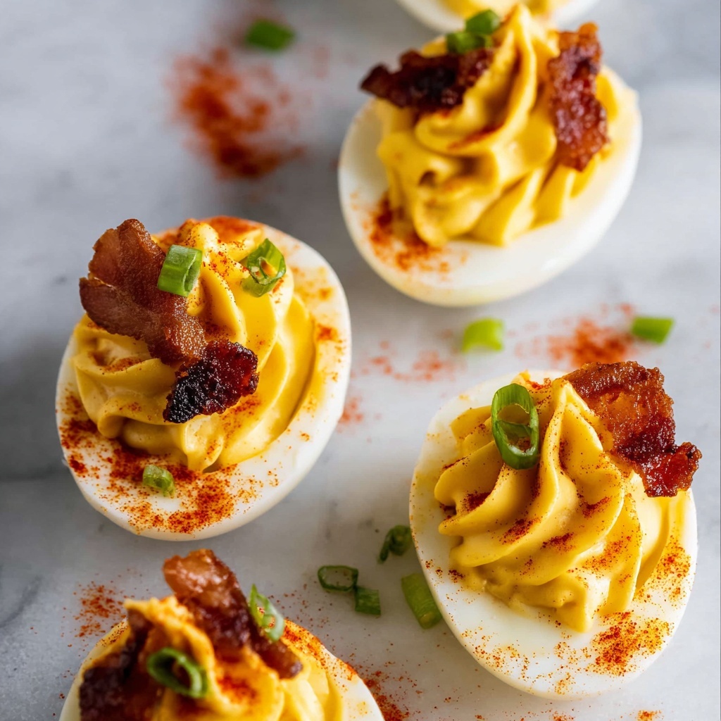 Dijon Deviled Eggs with Maple Candied Bacon Recipe - Recipe Image
