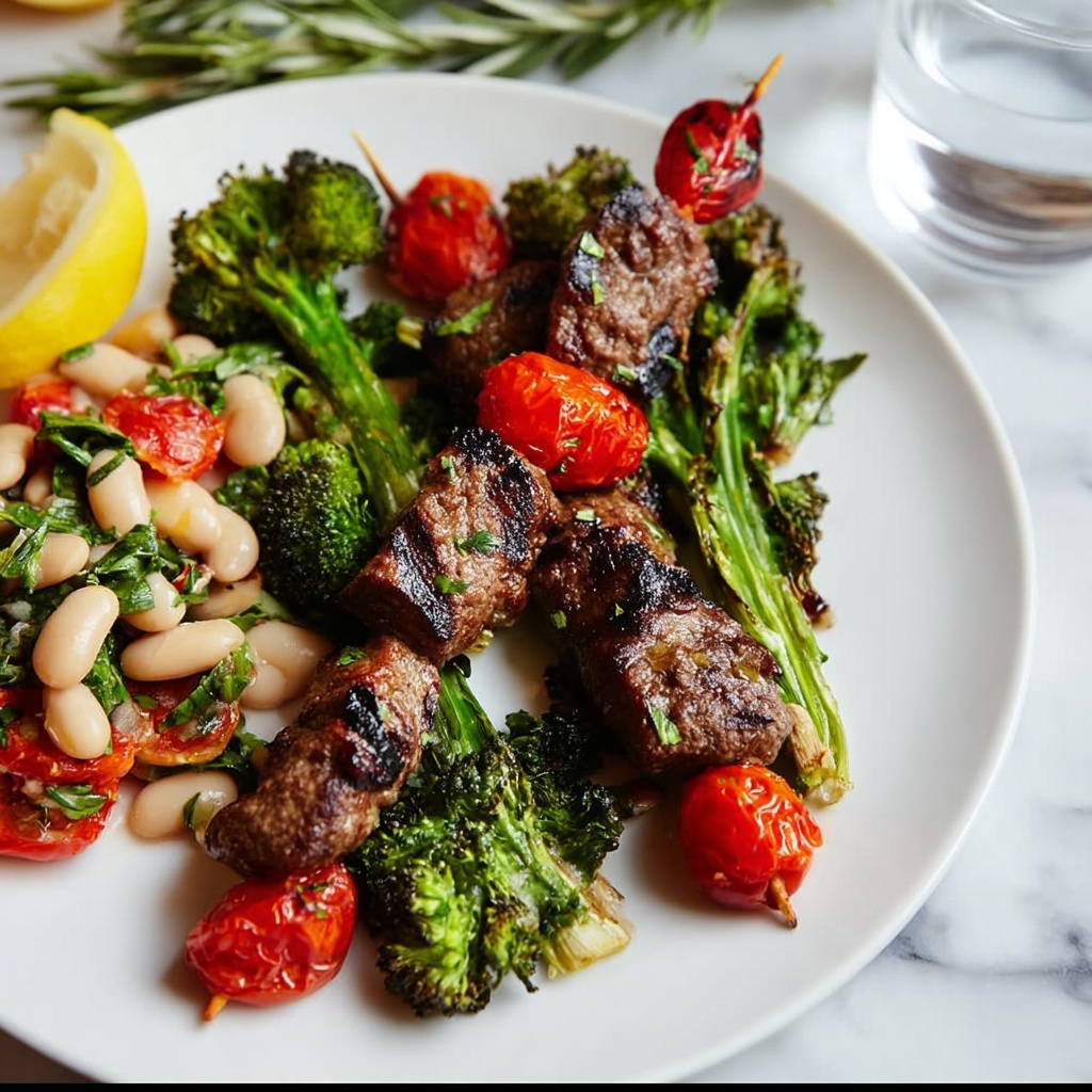 Easy Sausage and Broccoli Kebabs with White Bean Salad Recipe - Recipe Image