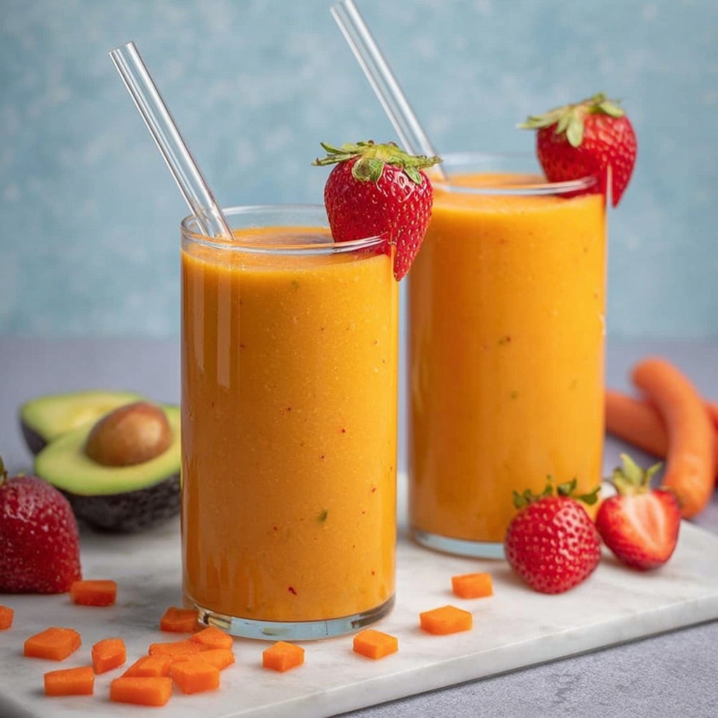 Tropical Coconut Water Smoothie with Avocado, Carrots, and Berries Recipe - Recipe Image