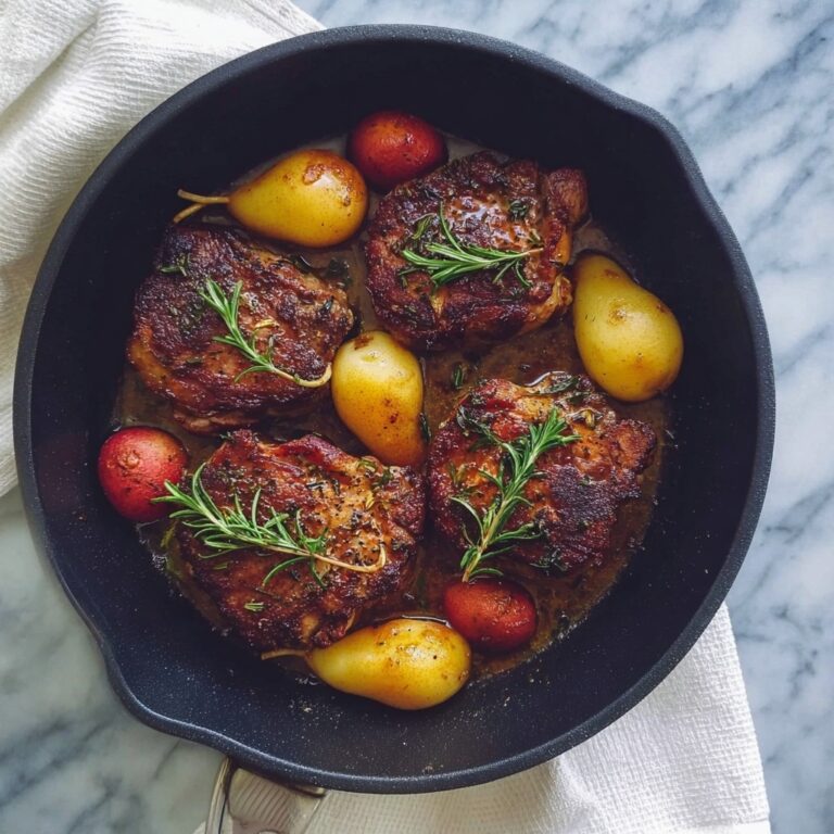 Herb Crusted Honey Bourbon Pear Pork Chops Recipe