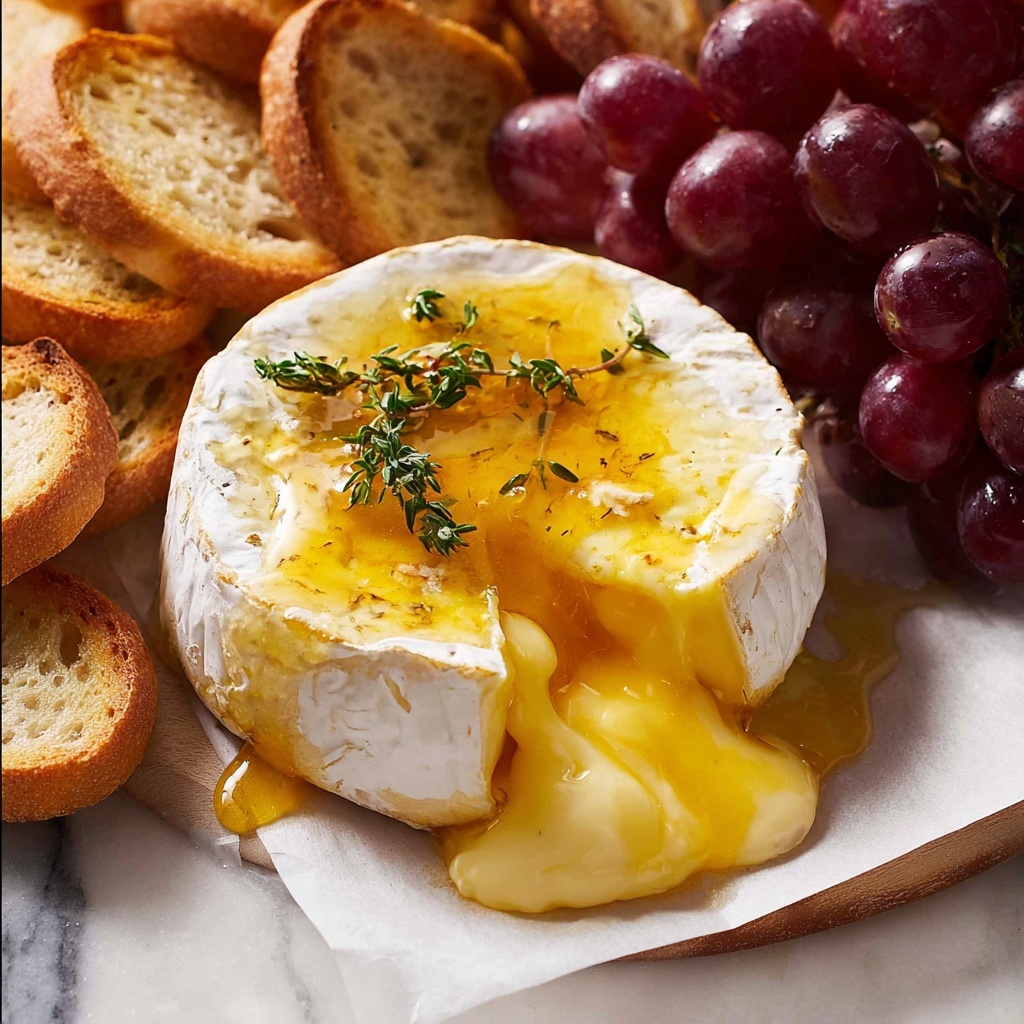 Baked Brie with Honey, Thyme, and Crostini Recipe - Recipe Image