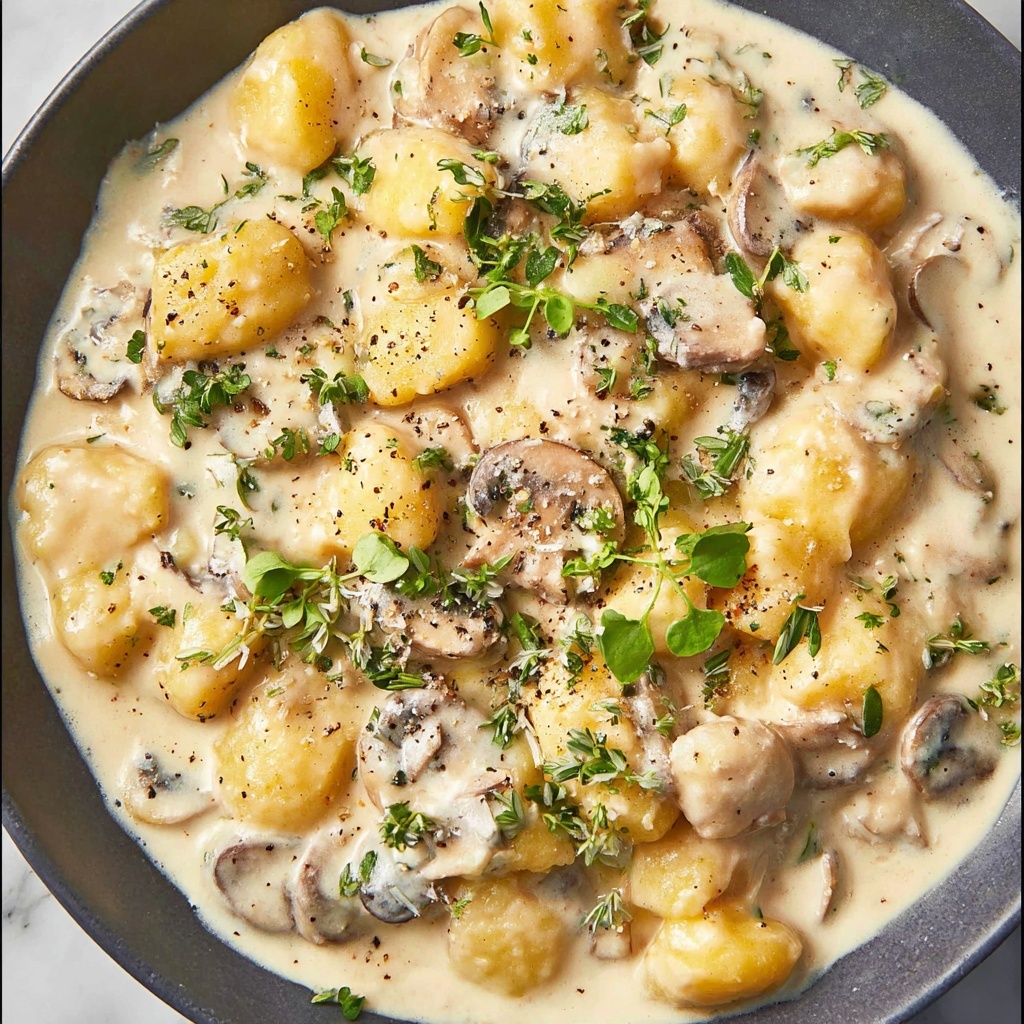 Easy Ricotta Gnocchi with Creamy Mushroom Sauce Recipe - Recipe Image