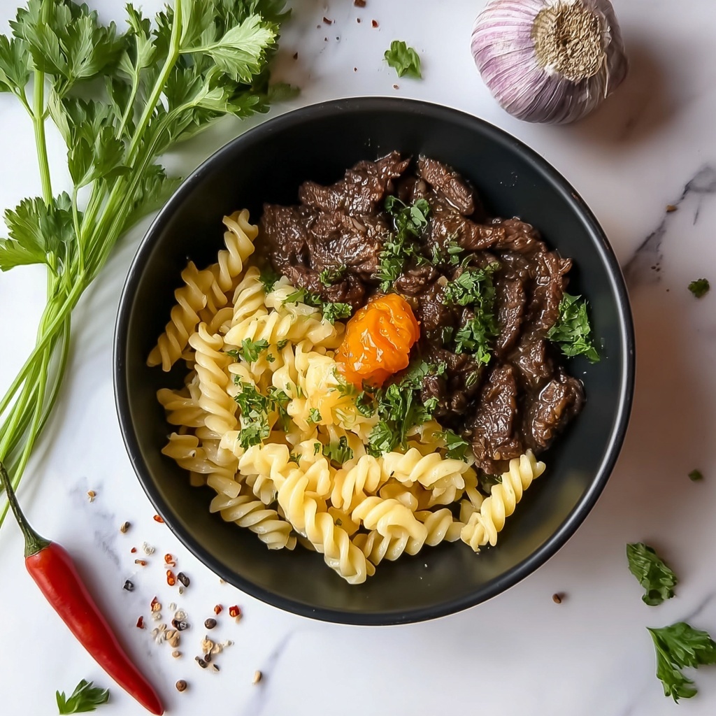Garlic Beef Pasta Recipe - Recipe Image
