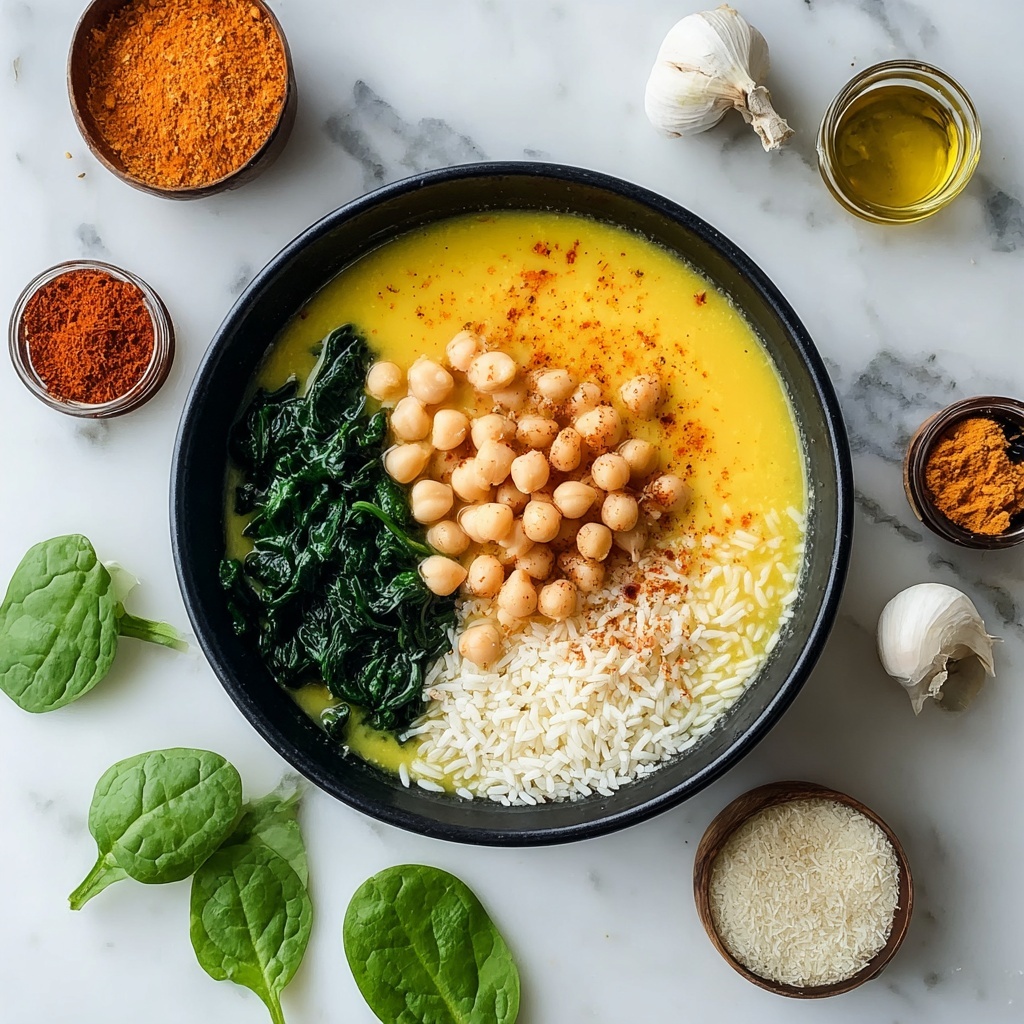 Turmeric Soup with Chickpeas, Orzo, and Spinach Recipe - Recipe Image