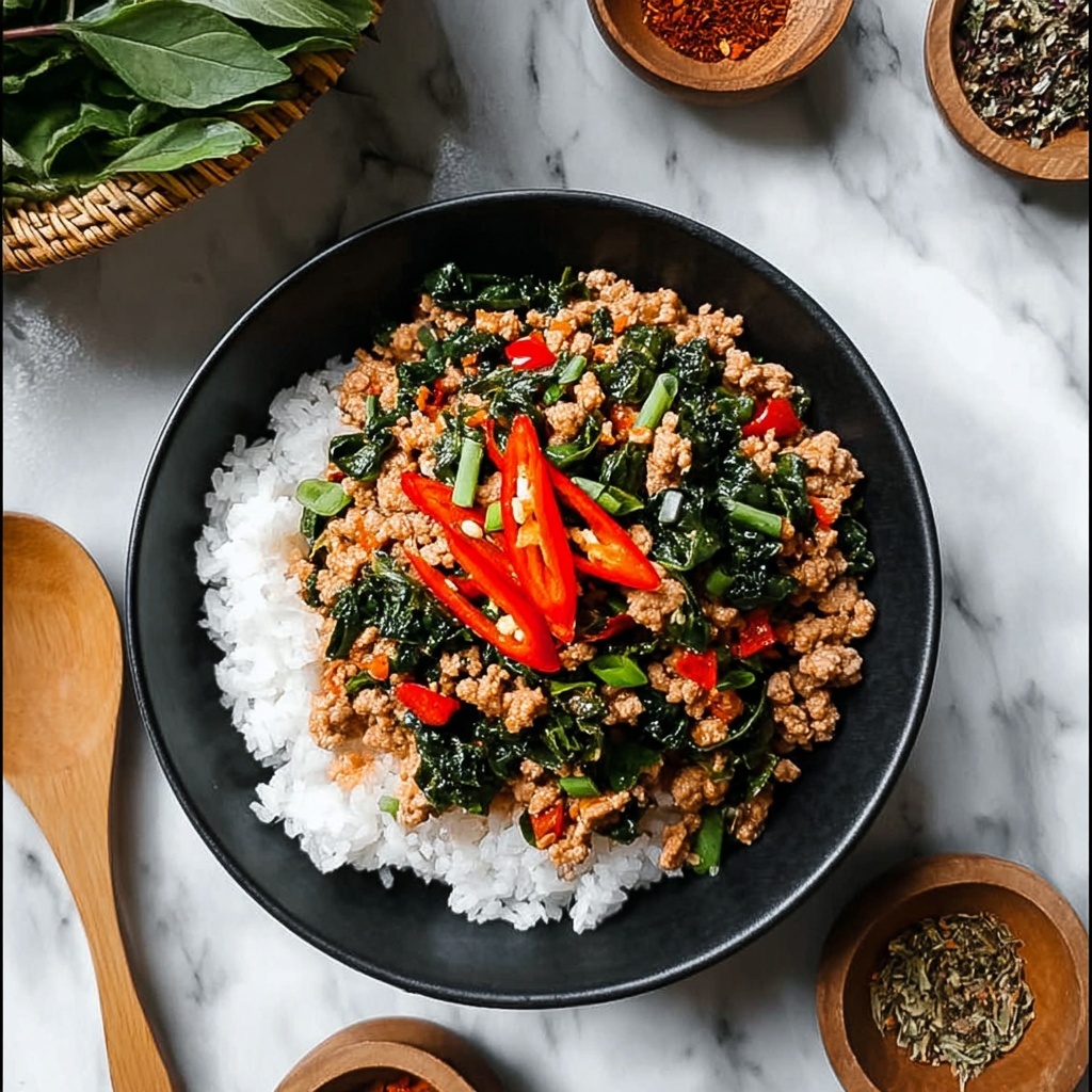 Pad Kra Pao: Spicy Thai Holy Basil Stir-Fry with Minced Chicken or Pork Recipe - Recipe Image