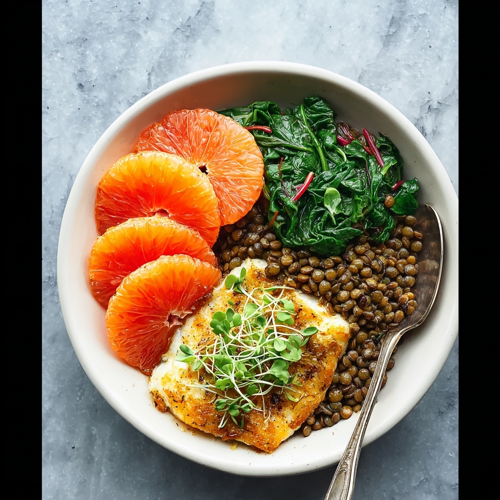 Orange Salmon with Lentils and Wilted Swiss Chard Recipe - Recipe Image