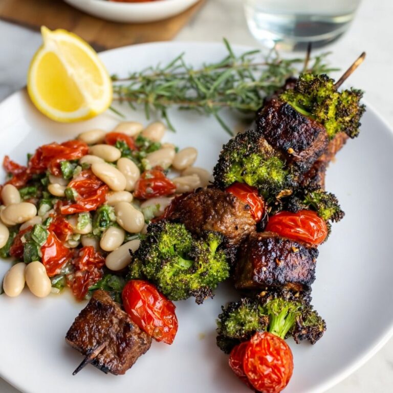 Easy Sausage and Broccoli Kebabs with White Bean Salad Recipe