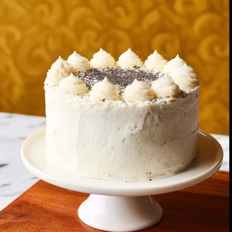 Spiced Poppyseed Cake with Almond Buttercream Frosting Recipe