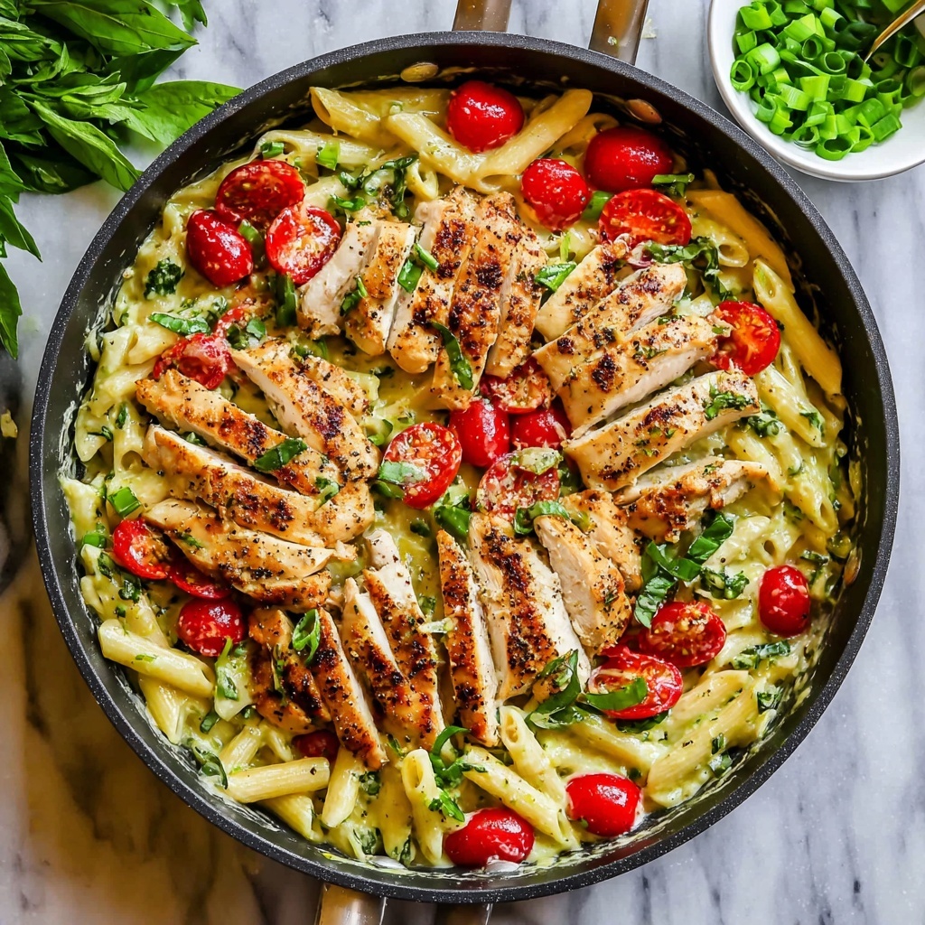 30 Minute Pesto Penne with Chicken and Cherry Tomatoes Recipe - Recipe Image
