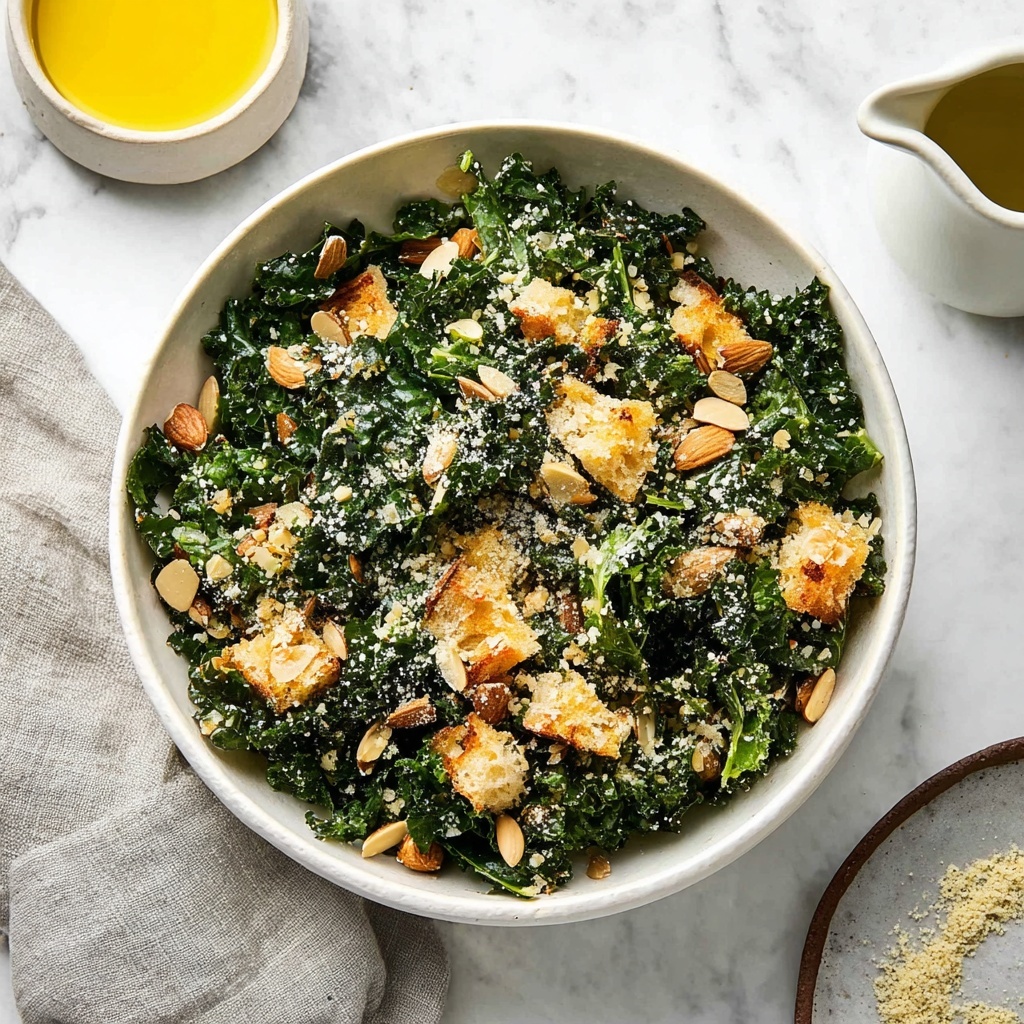 Kale Salad with Crunchy Toasted Bread Crumbs, Parmesan, and Almonds Recipe - Recipe Image