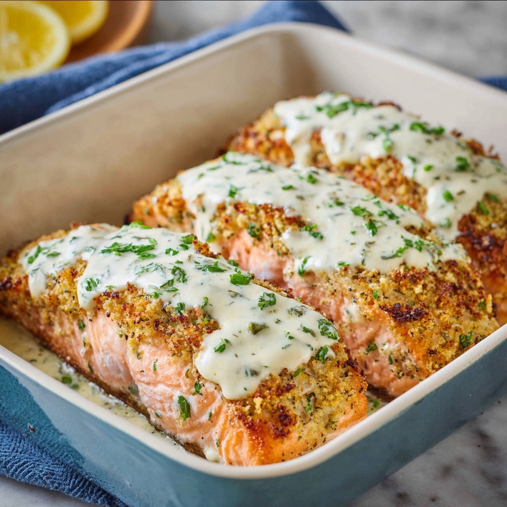 Parmesan Crusted Salmon with White Wine Dijon Cream Sauce Recipe - Recipe Image