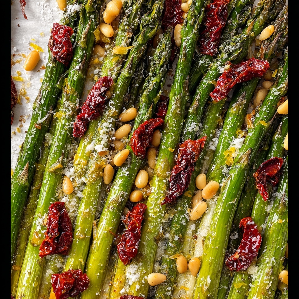 Oven Roasted Asparagus with Sun Dried Tomatoes, Pine Nuts, and Parmesan Recipe - Recipe Image