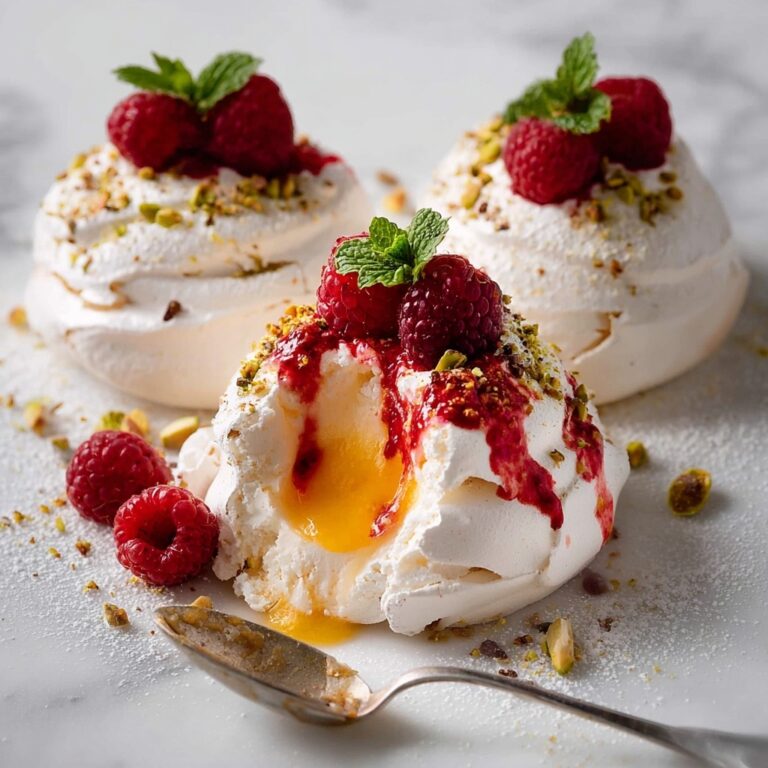 Pavlova Bombs with Raspberry Coulis, Lemon Curd, and Whipped Cream Recipe