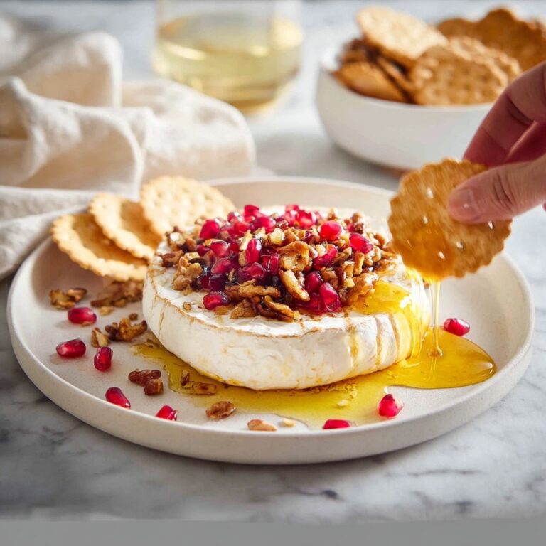 3 Minute Melty Festive Brie with Pecans, Pomegranate Seeds, and Maple Syrup Recipe