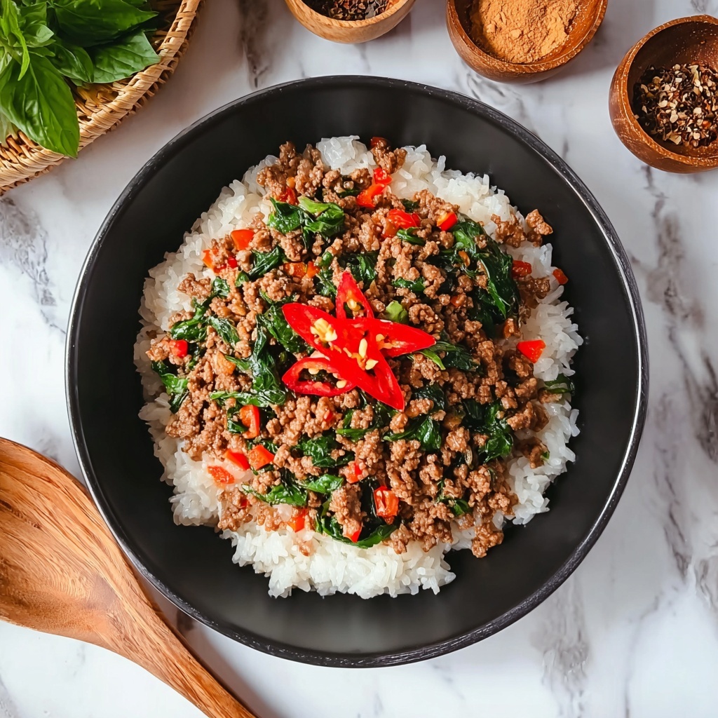 Pad Kra Pao: Spicy Thai Holy Basil Stir-Fry with Minced Chicken or Pork Recipe - Recipe Image