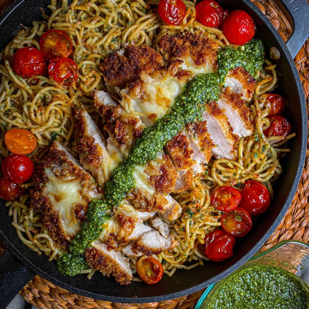 Almond-Crusted Chicken with Homemade Pesto Pasta Recipe - Recipe Image