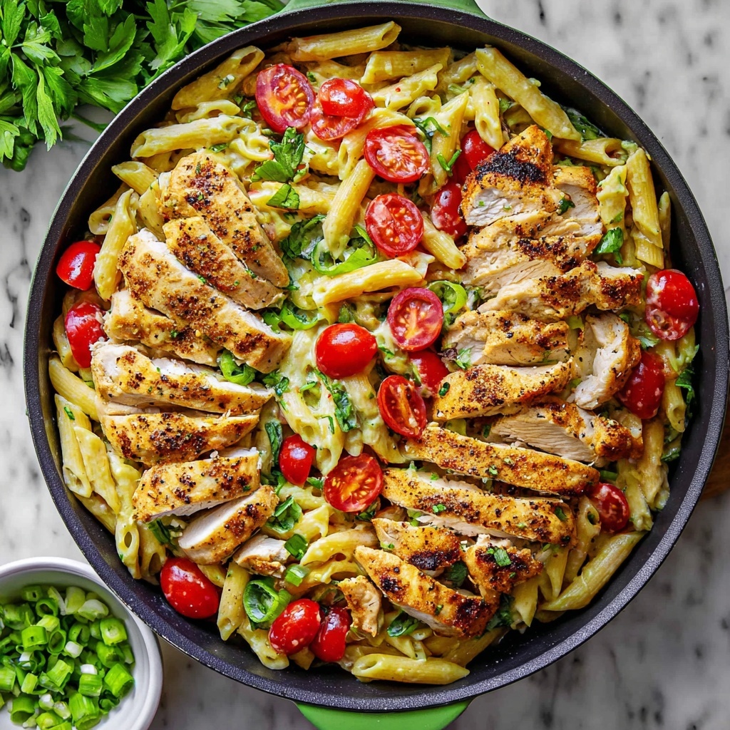 30 Minute Pesto Penne with Chicken and Cherry Tomatoes Recipe - Recipe Image
