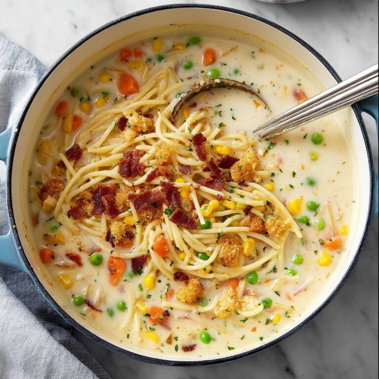 Creamy Chicken Noodle Soup with Mini Croutons Recipe