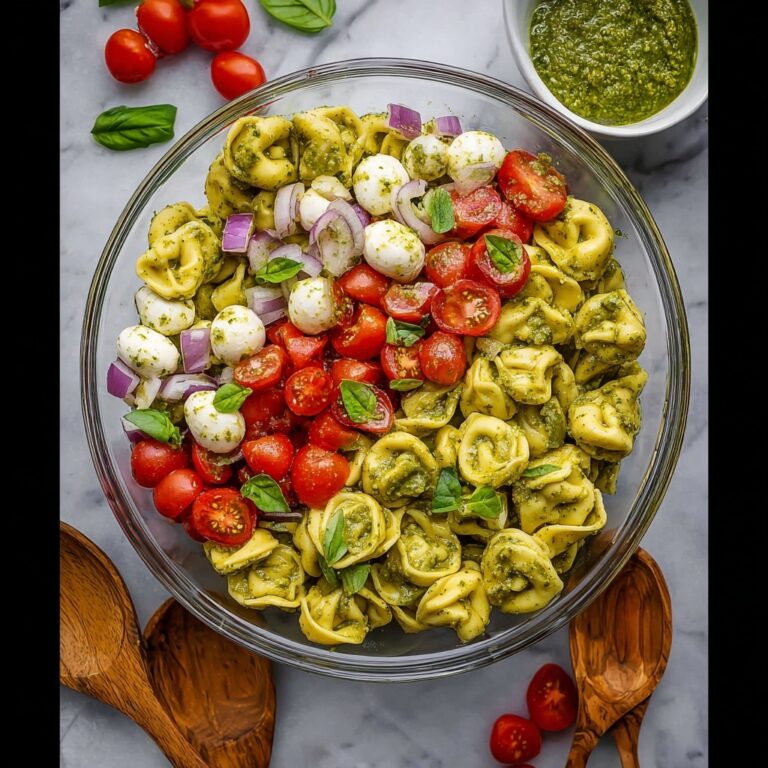 Tortellini Pasta Salad with Basil Pesto, Cherry Tomatoes, and Mozzarella Recipe