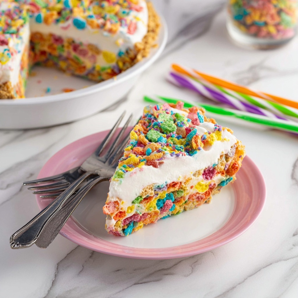 No-Bake Fruity Pebbles Cheesecake Recipe - Recipe Image