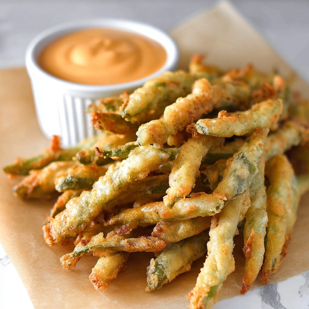 Crispy Beer-Battered Green Beans with Sriracha Dipping Sauce Recipe - Recipe Image