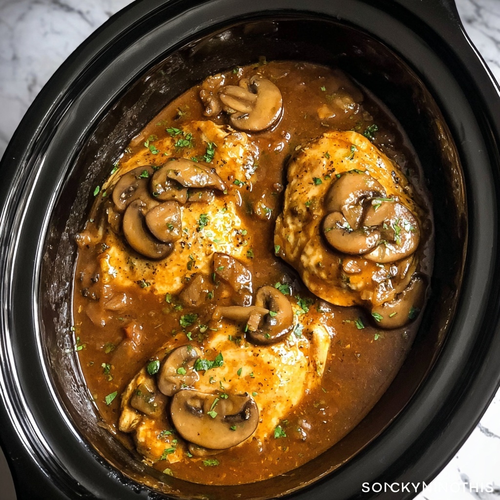 Crock Pot Pork Chops with Mushroom Onion Gravy Recipe - Recipe Image