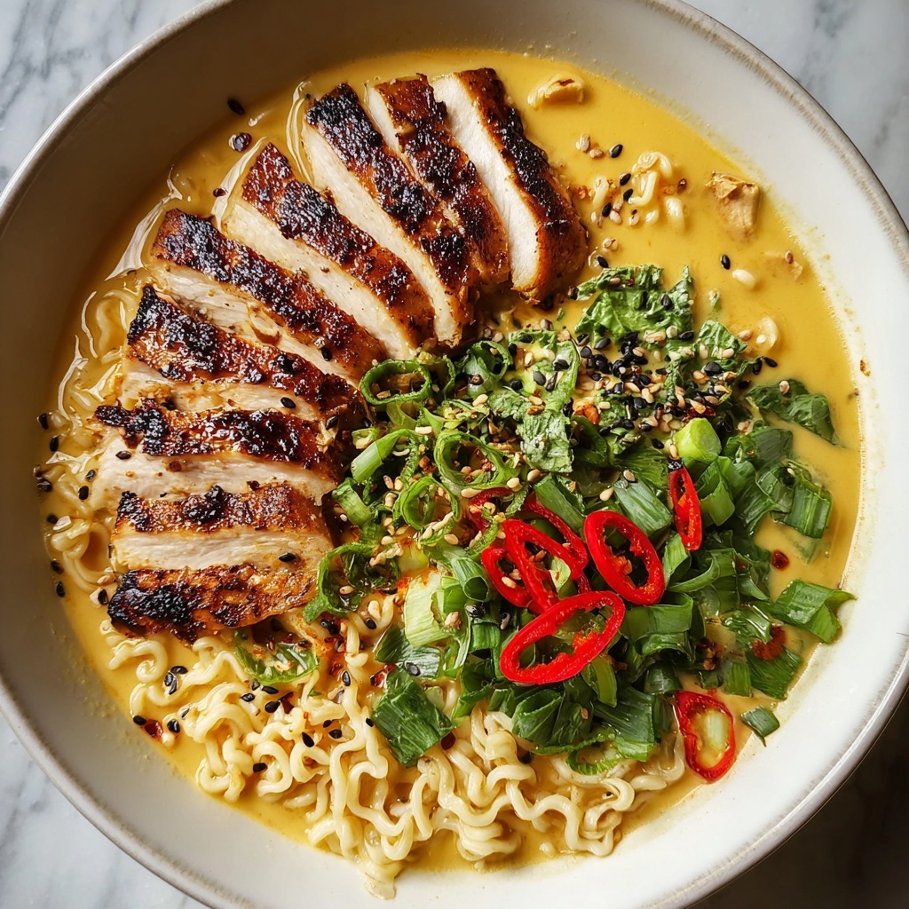 Fiery Chicken Ramen with Creamy Garlic Sauce Recipe - Recipe Image
