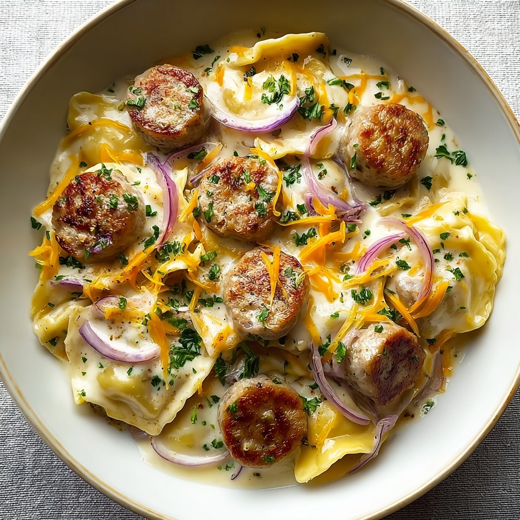 One-Pan Creamy Pierogi with Turkey Sausage Recipe - Recipe Image