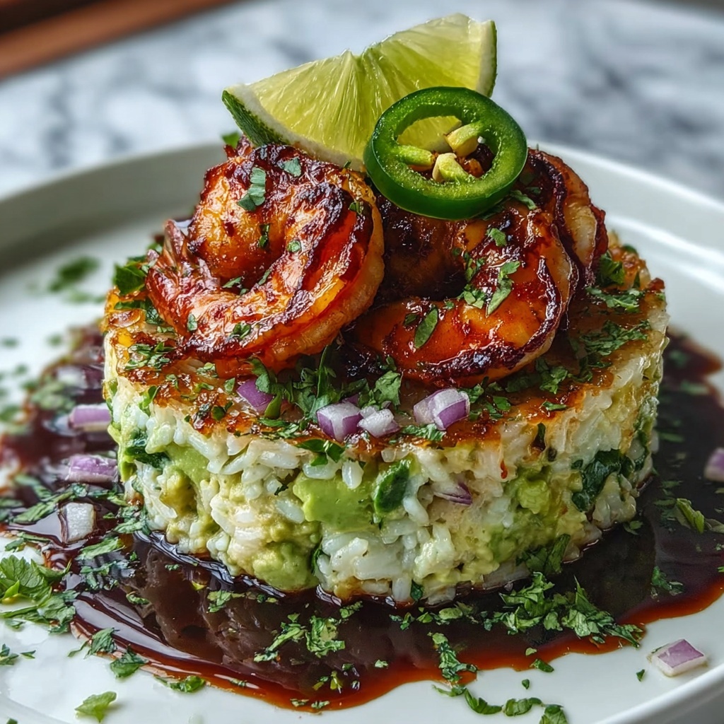 Honey Lime Shrimp & Avocado Rice Stack Recipe - Recipe Image