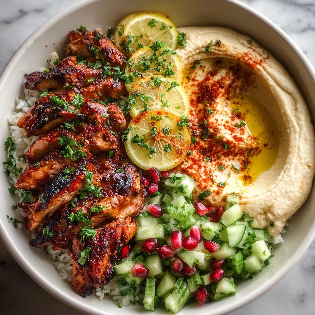 Lemon Chili Grilled Chicken Bowls with Fresh Cucumber Salad & Hummus Recipe - Recipe Image