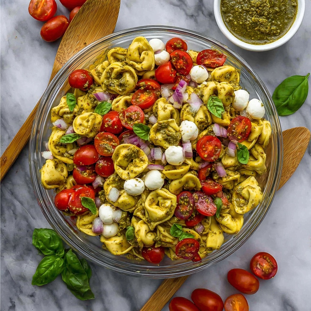 Tortellini Pasta Salad with Basil Pesto, Cherry Tomatoes, and Mozzarella Recipe - Recipe Image