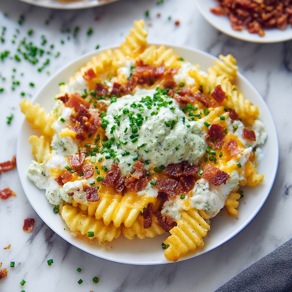 Bacon Cheese Fries with Jalapeno Ranch and Cilantro Recipe - Recipe Image