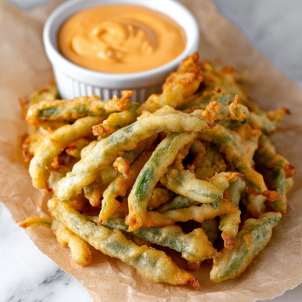 Crispy Beer-Battered Green Beans with Sriracha Dipping Sauce Recipe - Recipe Image
