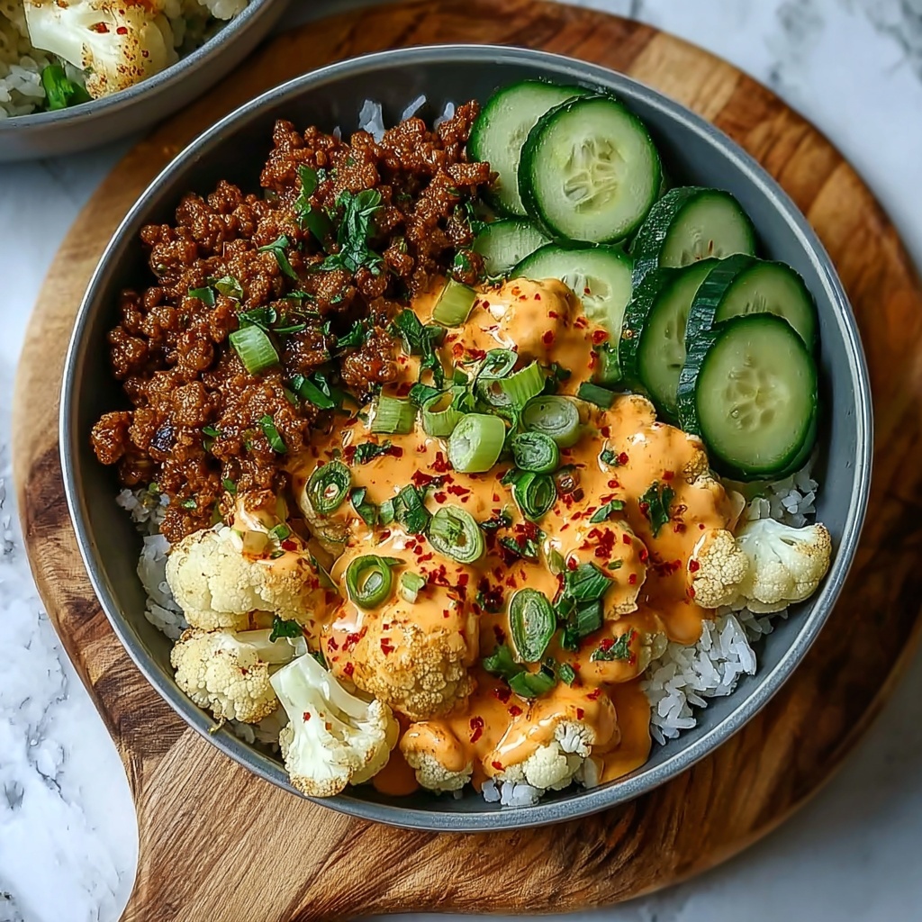 Crispy Chile Ground Beef and Cauliflower Protein Bowls Recipe - Recipe Image