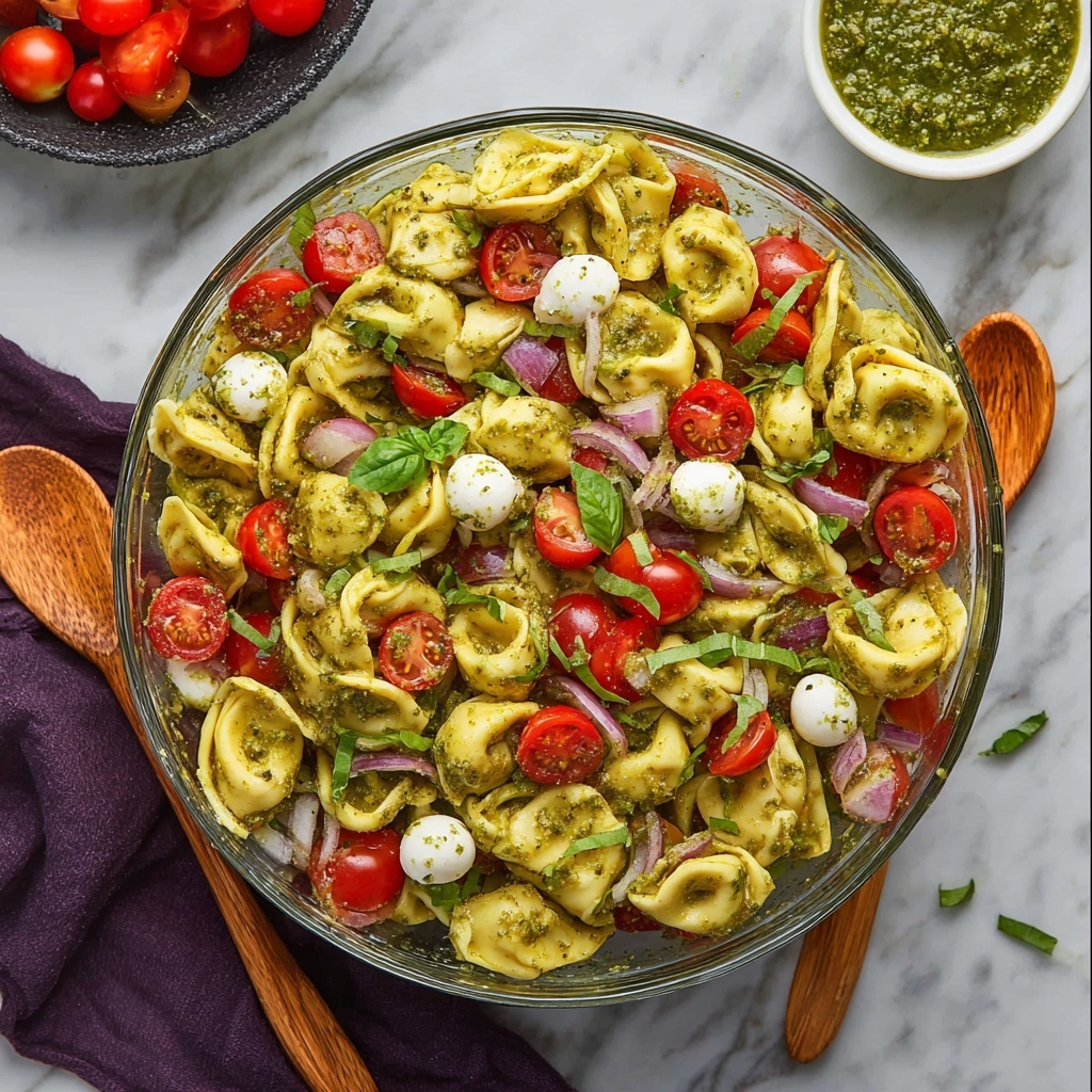 Tortellini Pasta Salad with Basil Pesto, Cherry Tomatoes, and Mozzarella Recipe - Recipe Image