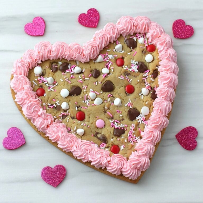 Heart Shaped Chocolate Chip Cookie Cake with Pink M&Ms and Sprinkles Recipe