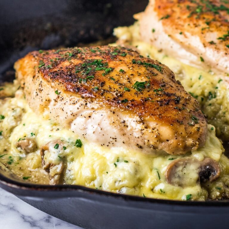 Stuffed Pork Chops with Mushrooms, Basil Pesto, and Mozzarella Recipe