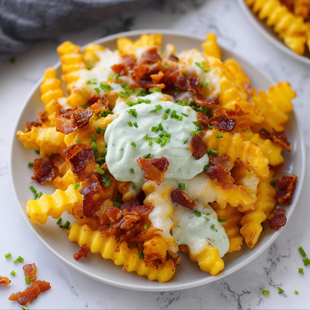 Bacon Cheese Fries with Jalapeno Ranch and Cilantro Recipe - Recipe Image