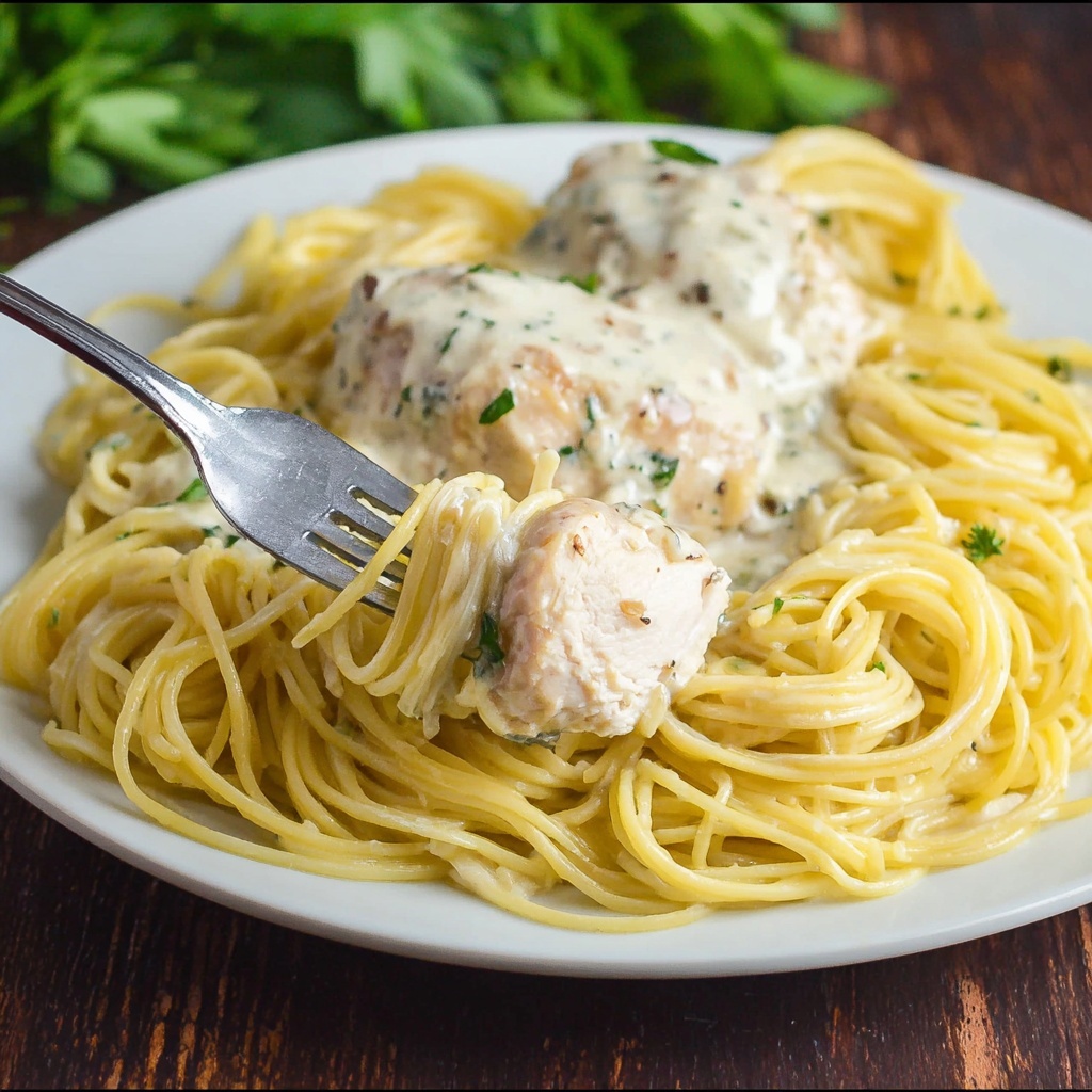 Angel Chicken with Creamy Italian Sauce over Angel Hair Pasta Recipe - Recipe Image
