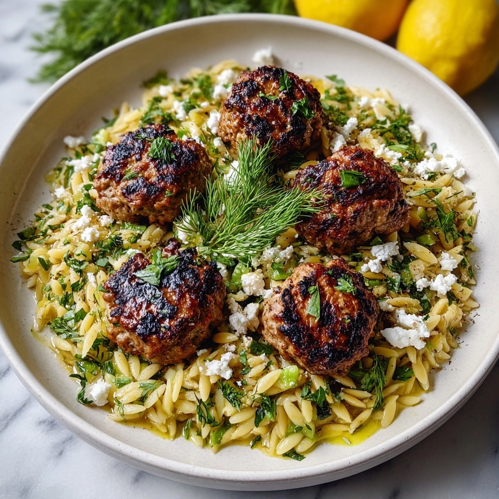 Greek Chicken Meatballs with Lemon Orzo Recipe - Recipe Image