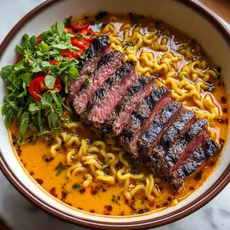 Spicy Korean Ramen with Grilled Beef and Creamy Chili Sauce Recipe