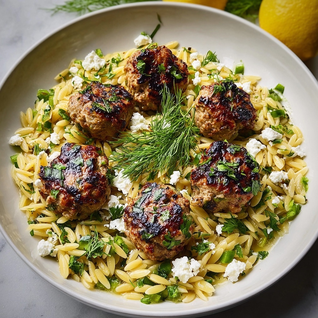 Greek Chicken Meatballs with Lemon Orzo Recipe - Recipe Image