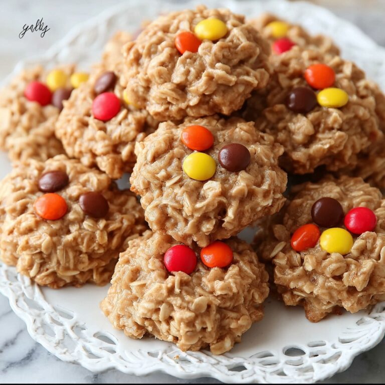 Peanut Butter No Bake Cookies with Reese’s Pieces Recipe