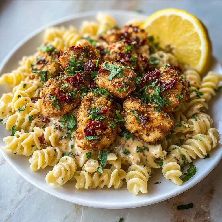 Tuscan Garlic Chicken Bites with Sun-Dried Tomato Cajun Alfredo Pasta Recipe