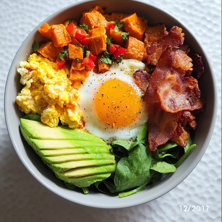 Sweet Potato Breakfast Bowl with Bacon, Eggs, and Avocado Recipe
